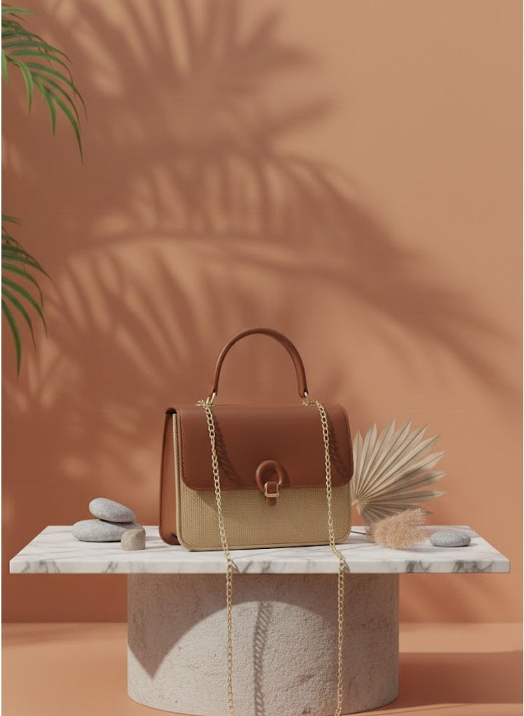 FUMES Brown Women’s Luxury Flap Shoulder Bag with Chain Strap and Magnetic Closure - Image 5